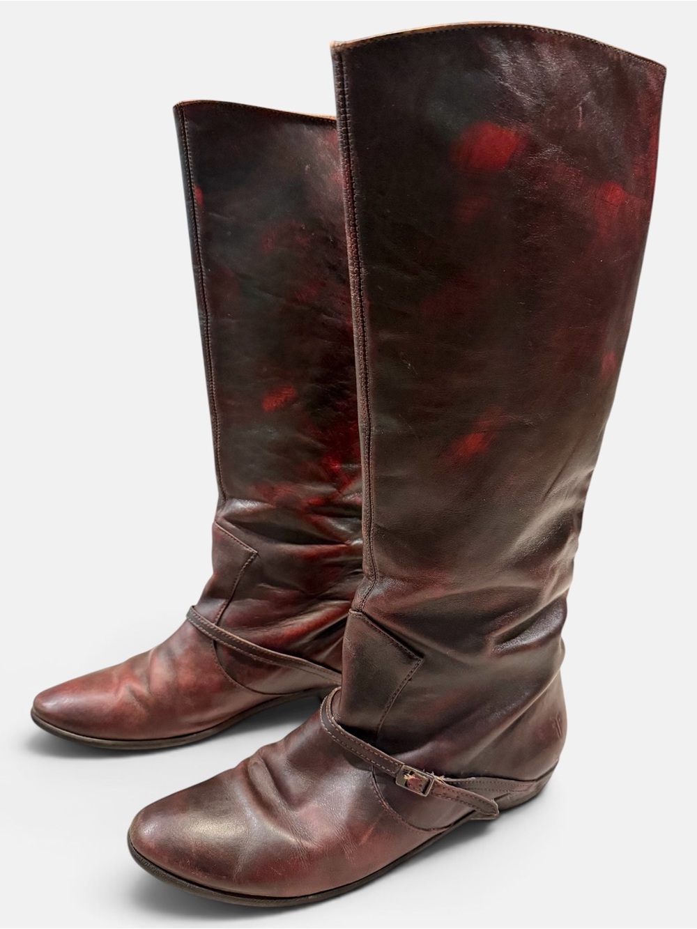 Frye 77772 Oxblood Burgundy Distressed Leather Tall Riding Boots 8.5M